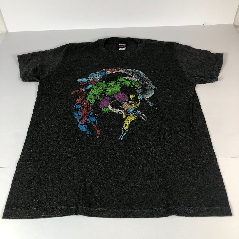 Vintage Mad Engine Shirt Men Medium Grey Big Graphic Hulk Spidey Logan Captain